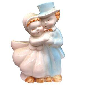 Vintage Ceramic Planter Couple Embracing Figurine Pastel Colors Home Decor 1950s